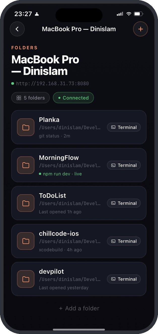 Folders list